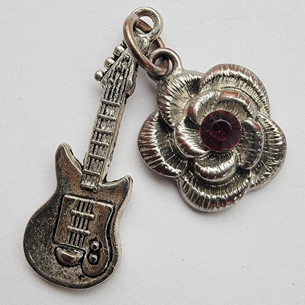 Charm Jewelry Guitar Pendant and Flower Charm Vintage Music Lover Charm